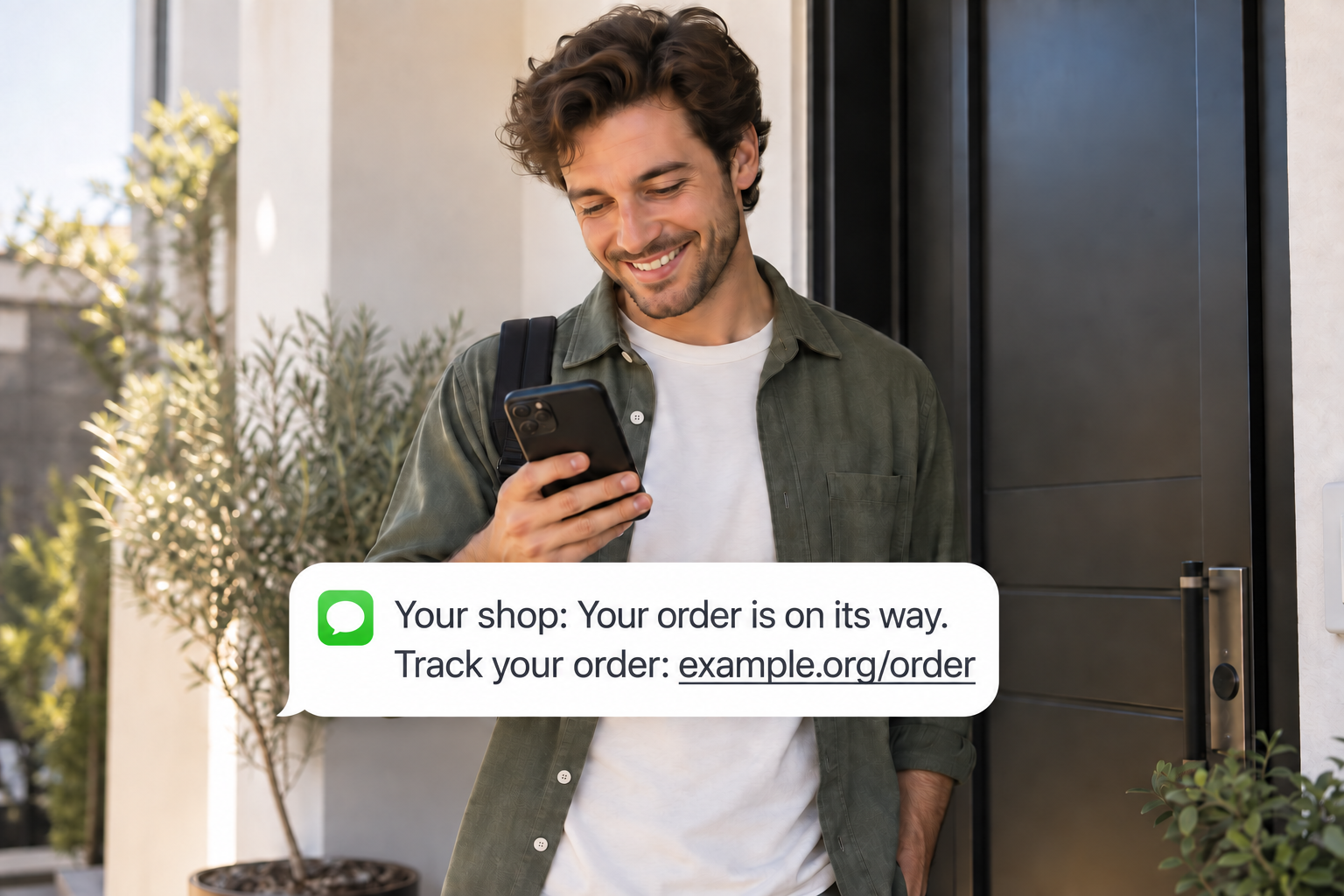 Keep an order moving: a customer reading an example sms message